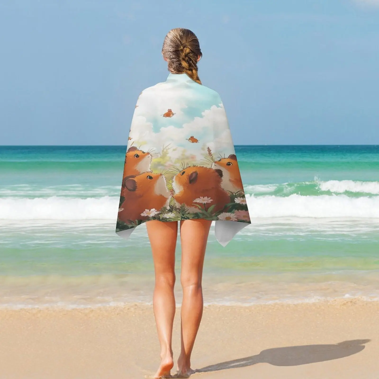 Adorable Hamsters in the Meadow Print Bath Towel - Ultra Soft, Super Absorbent, Perfect for Cozy Home Use and Unique Gift Idea