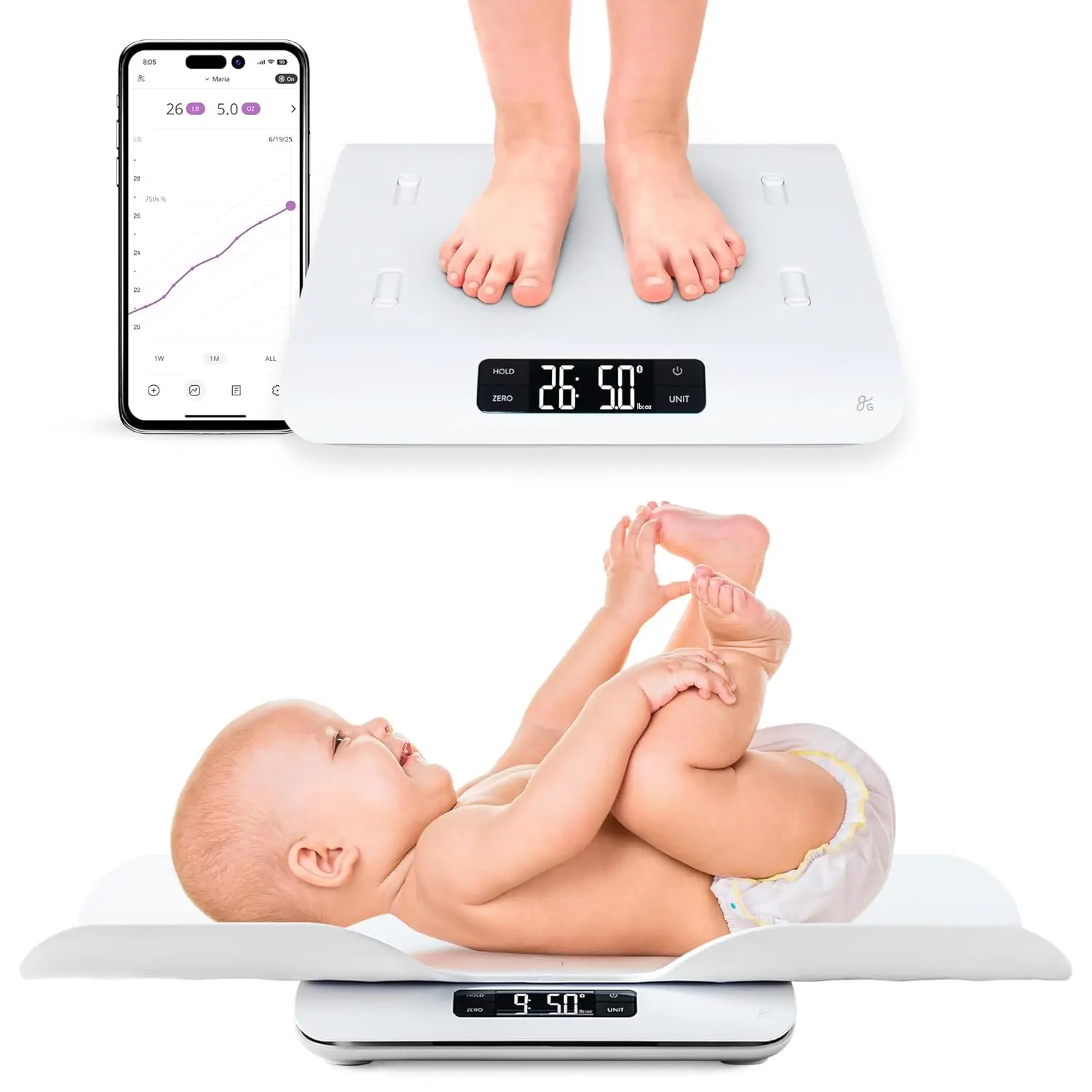 

Digital Baby Scale for Infants & Toddlers, 66 lb Capacity, Wiggle-Proof Accuracy, Safe for Delicate Skin