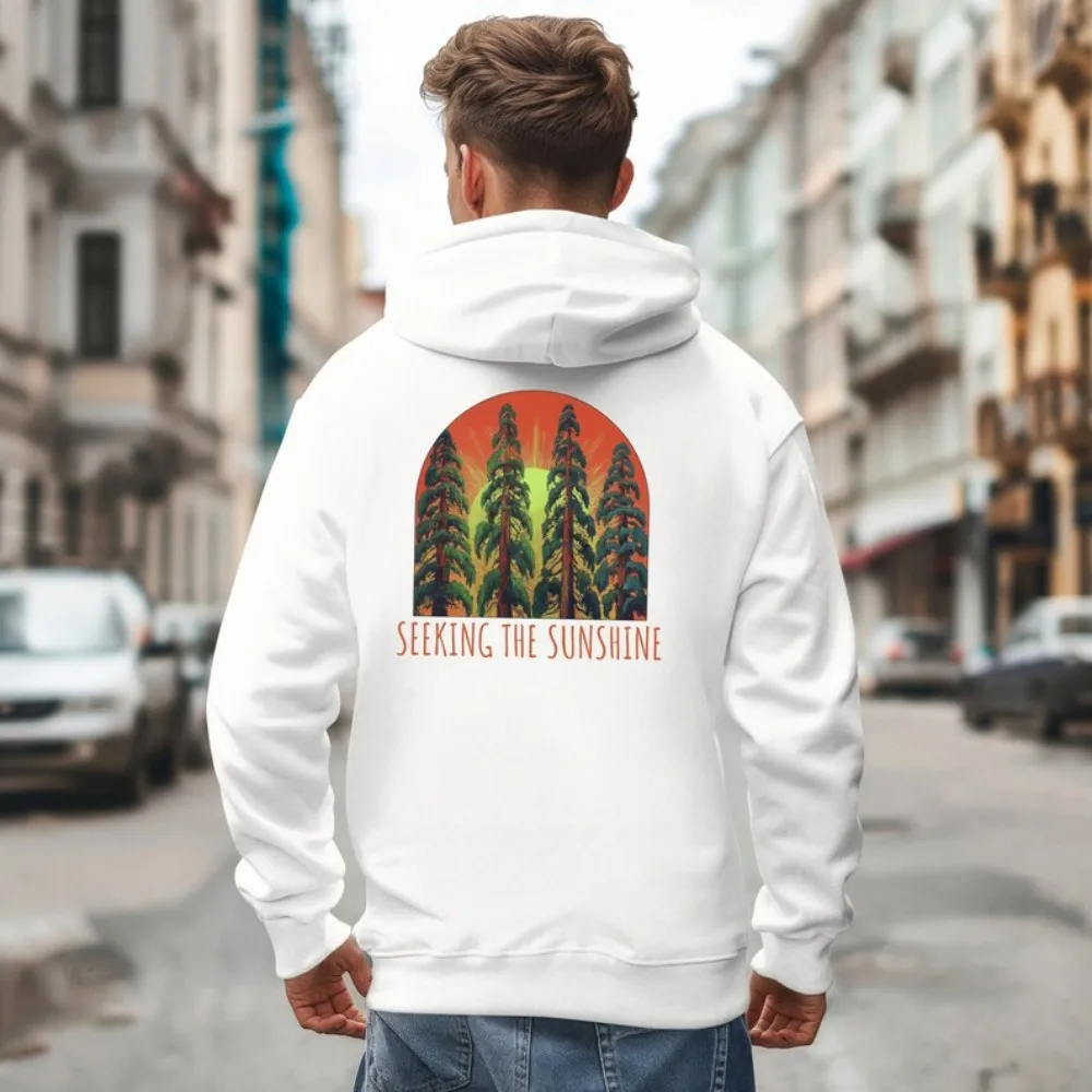Seeking The Sunshine Graphic Hoodie Retro Forest Tree Print Hooded Sweatshirt Women Boho Outdoor Casual