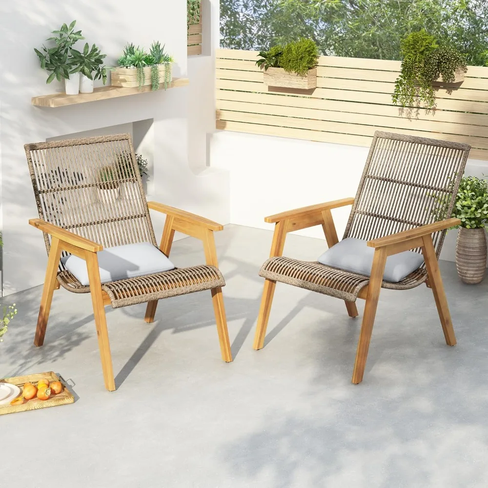 

Avani Outdoor Wood and Wicker Club Chairs Set of 2, Wicker Arm Chairs, Woven Lounge Chairs, Patio Accent Chairs, Comft Lounge C