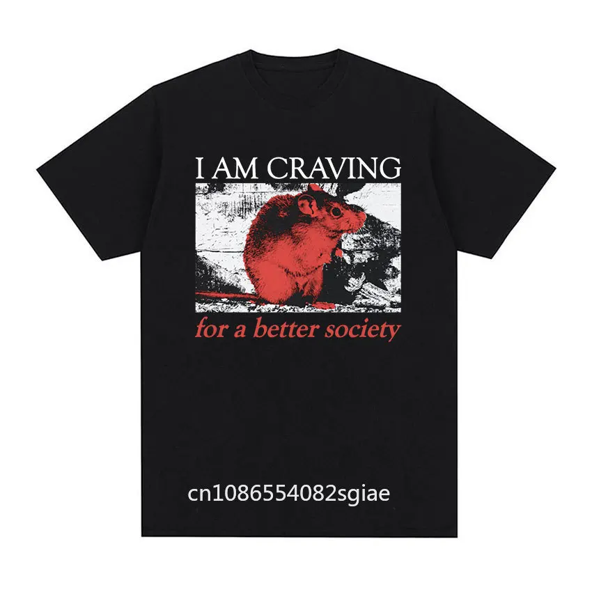 Am Craving for A Better Society Japanese Rat Graphic T Shirt Men Retro Fashion Oversized T-shirts Unisex Gothic Clothing T-shirt