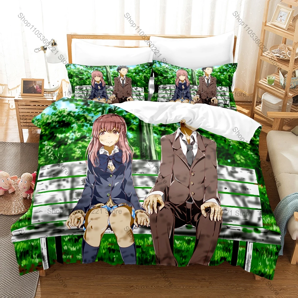 Koe No Katachi Pastel Cherry Blossom Calm Healing Slice of Life Emotional Anime Aesthetic Bedding Set Duvet Cover 2 Pillowcases