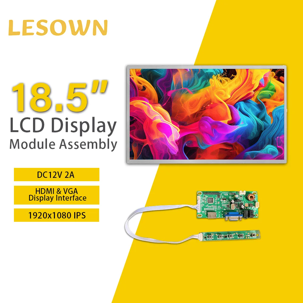 LESOWN Wide Screen 18.5 inch 1080P FHD 1200:1 Full Viewing HDMI VGA Interface Display Module for Intelligent Central Control