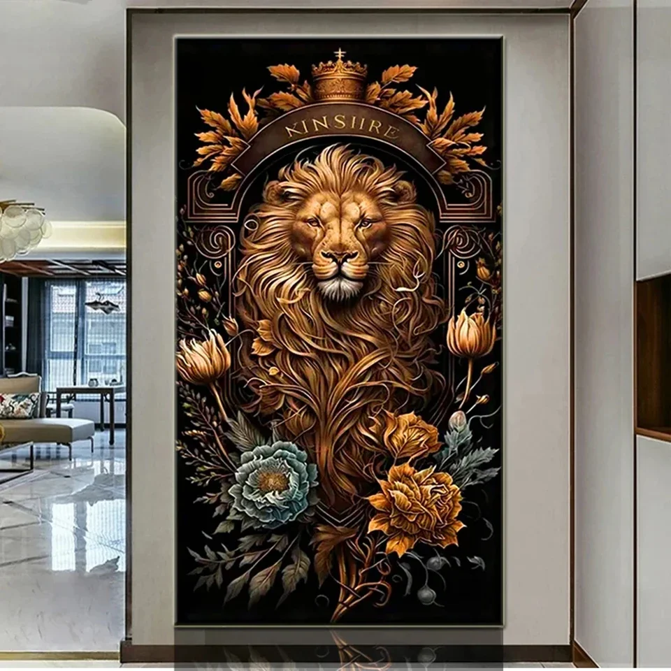 5D DIY Drill Diamond Painting Fantasy Lion Mosaic Cross Stitch Crafts Gothicism Flower Animal Art Diamond Embroidery Home Decor