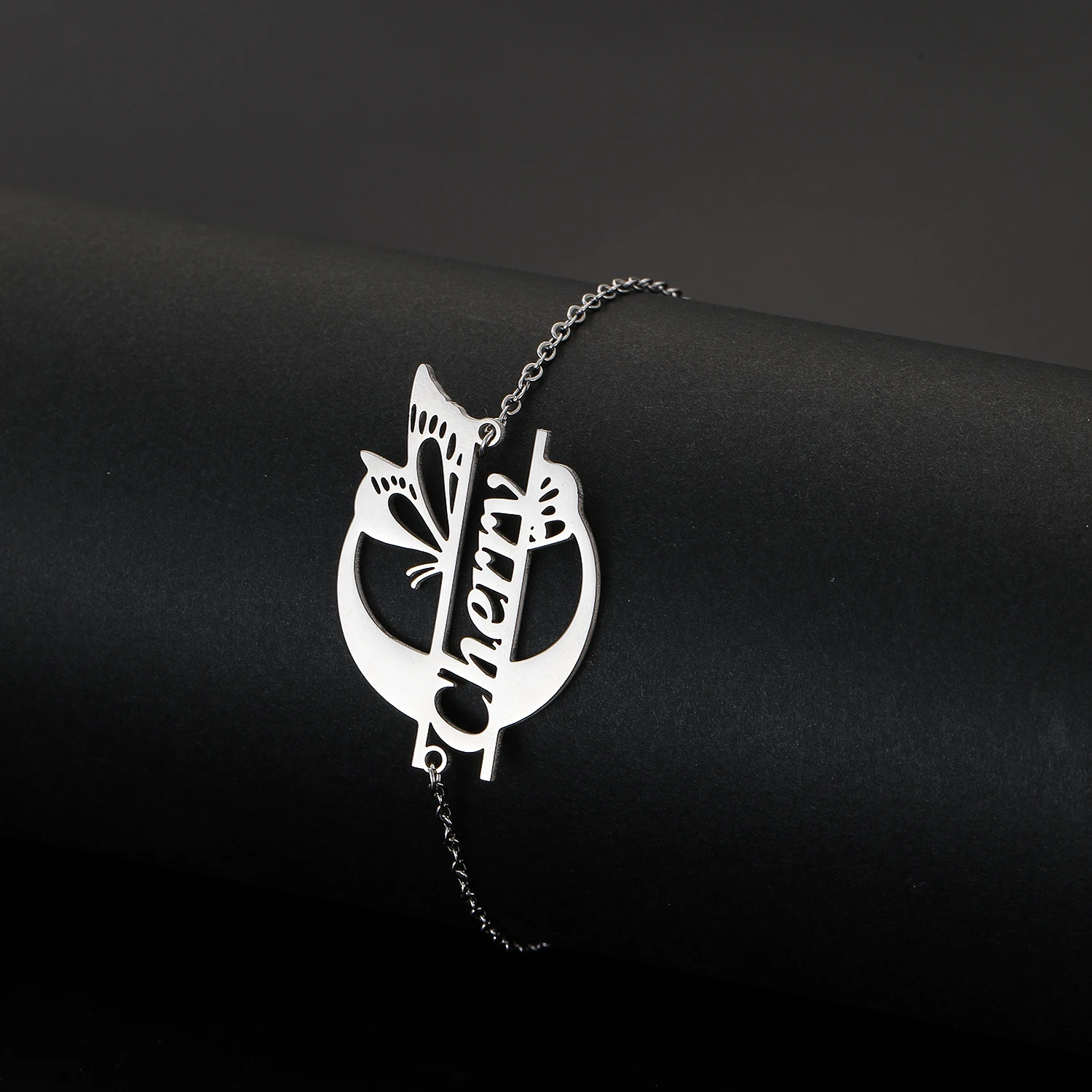 

QIMING Customized Butterfly Name Charm Bracelet For Women Personalised Bangles Stainless Steel Jewelry Christmas Gift