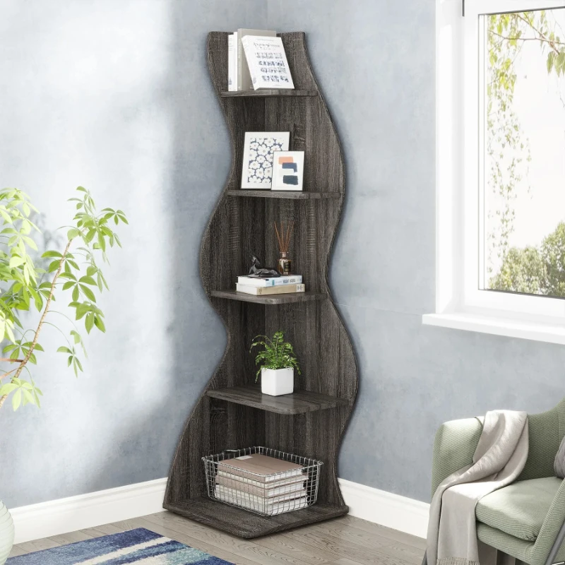 Corner Shelf, Modern 5-Tier Wall Corner Bookshelf, Stylish Corner Small Bookcase Storage Rack Plant Stand