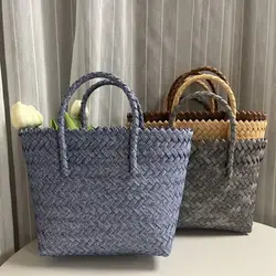 Borsa da donna in finto Rattan intrecciato cestino portaoggetti retrò borsa da spiaggia di grande capacità borsa a tracolla fatta a mano