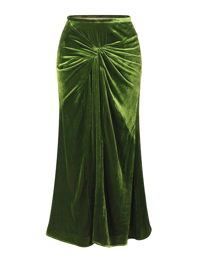 

Женская асимметричная юбка-русалка из бархата с завязками, облегающая, с высокой талией, из шелковистой бархатной ткани, для повседневной носки