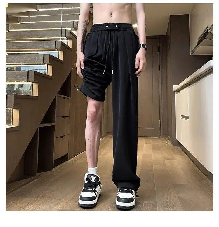 Japanese Cool Ice Silk Men Summer Thin Loose Straight Wide-leg Casual Trousers
