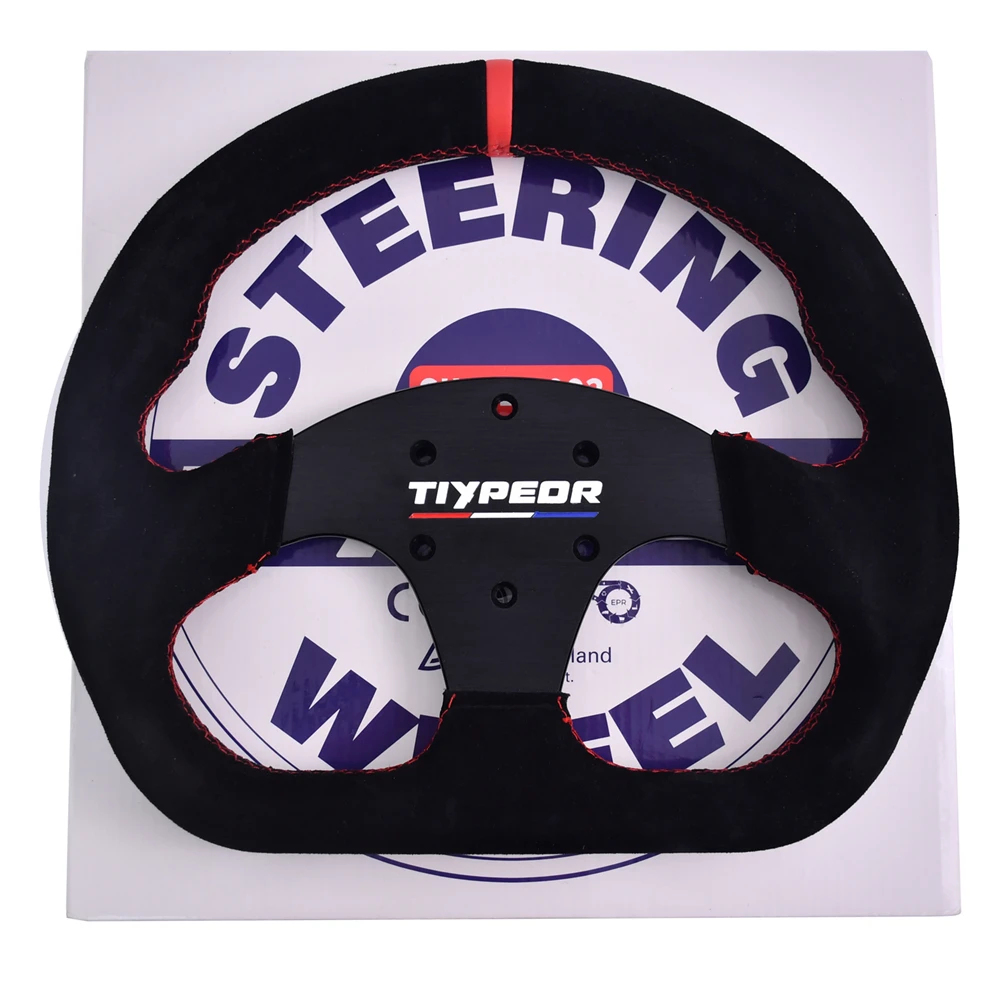 TIYPEOR D-shaped Drift King Sport Racing Steering Wheel 13 inch Flat Suede Gaming Steering Wheel With Red Interface 6
