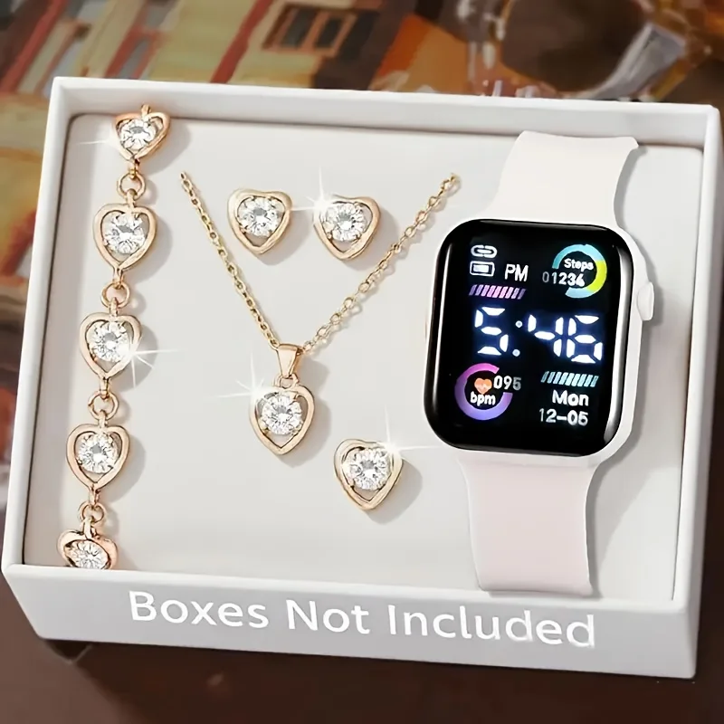 2026 New set of fashion electronic watch necklace earrings ring set for teenagers boys and girls, the best choice for frien view 4