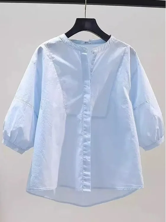 

Women's Pure Cotton Shirt 2026 New Summer Fashion Mid-Sleeve Loose Fit Breathable Casual Button-Up Top Elegant Dress