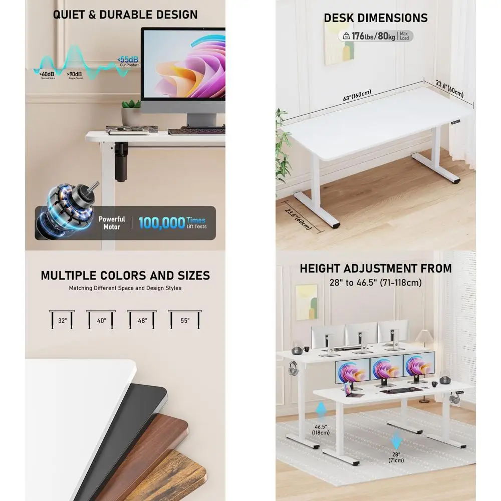 

Большой электрический регулируемый по высоте стол 63x24 с белой рамой и составной столешницей для домашнего офиса