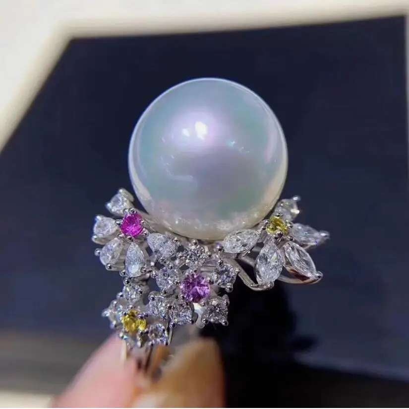 

gorgeous 12mm south sea round white pearl ring 925s