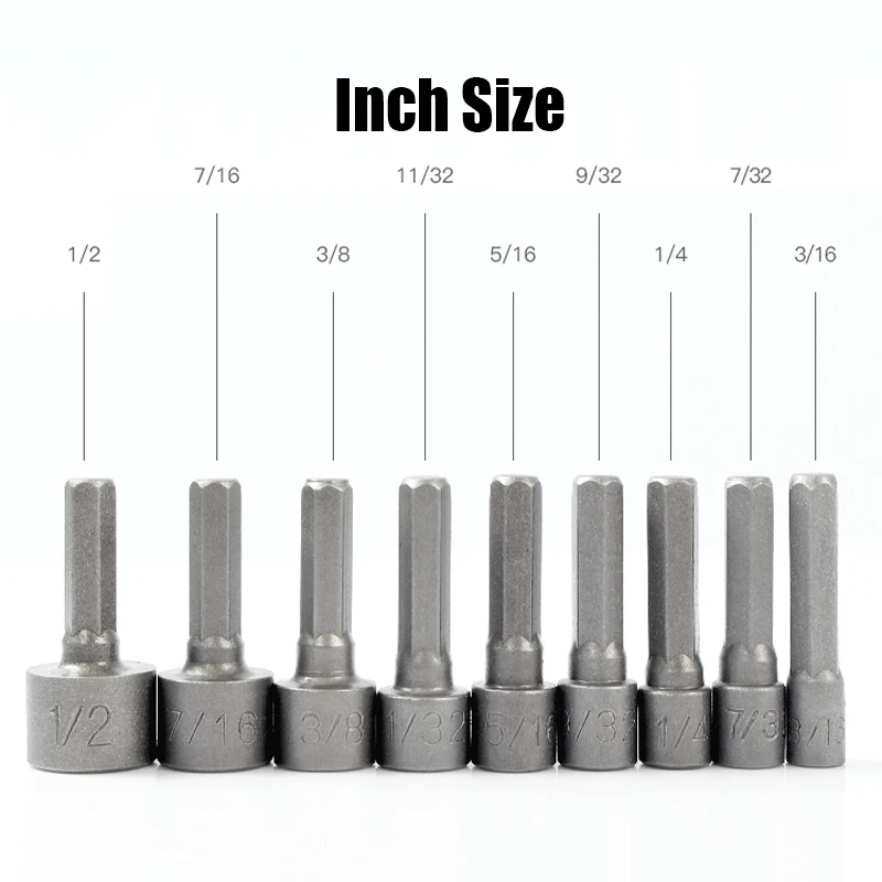 Mini Impact Hex Socket Hex Shank Screw Nut Driver Metric Inch Electric Screwdriver Drill Bit Adapter Tool 4mm-13mm 5/32-1/2 36mm