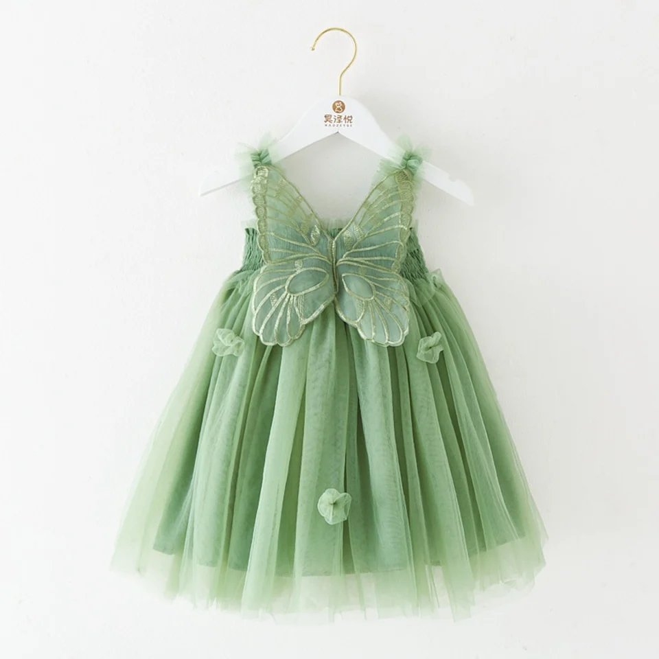 2025 New Style Dresses Butterfly Outfits Summer Spring Girl Dress Tutu Mesh Elegant Infant Kids 1-6 Year Love Sweet Children