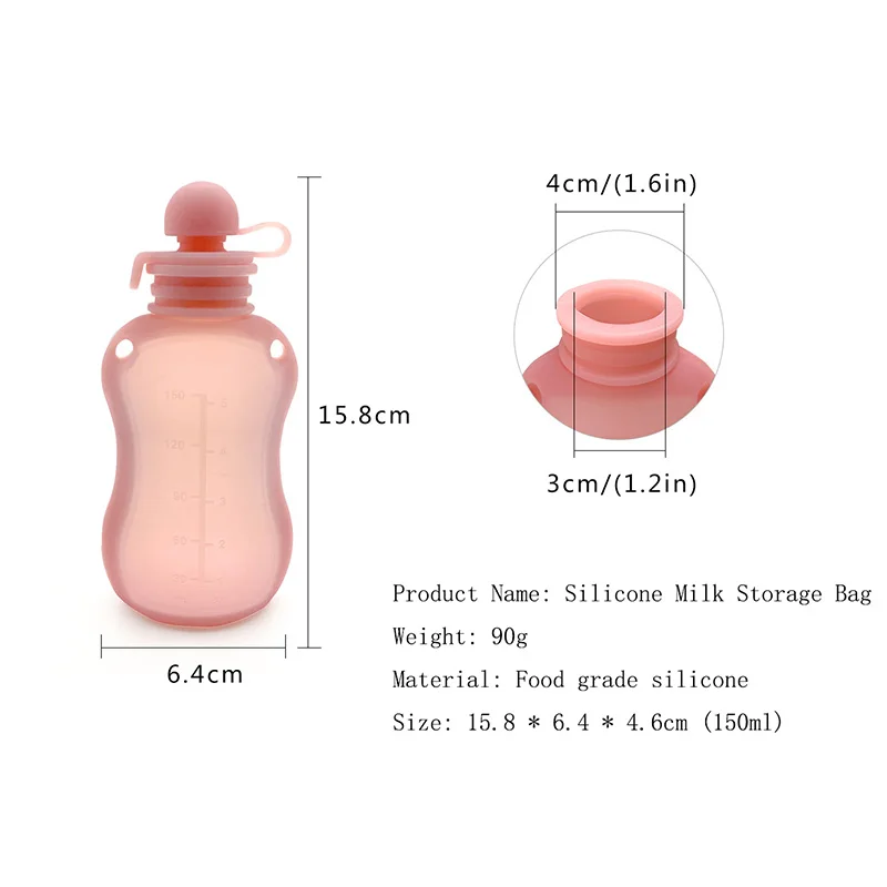 Silicone milk storage bag for breast milk preservation, reusable, 150ml frozen storage bag for rice paste and fruit puree