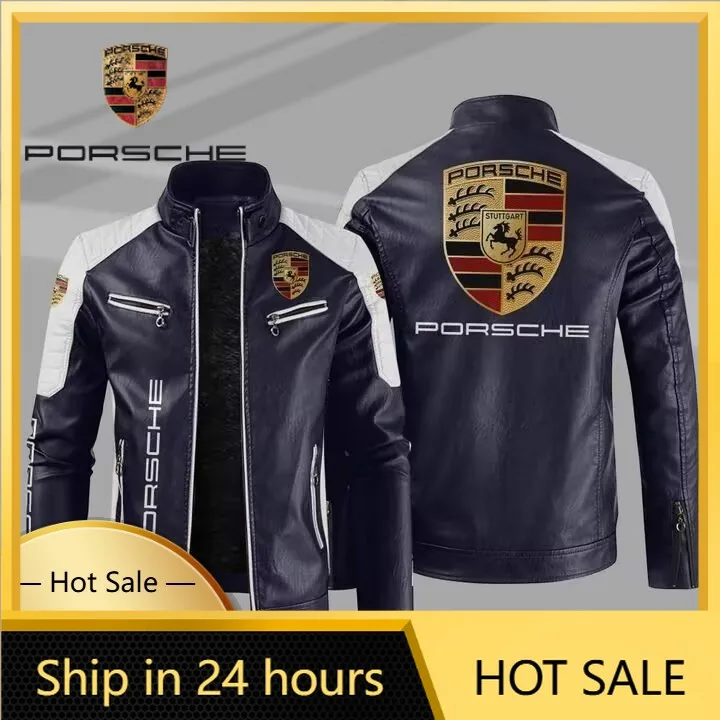 

Car Sticker For Porsche For Porsche Emblems F1 Team Racing Fans Leather Jacket Men's and Women's Long Sleeves Riding Windbreaker