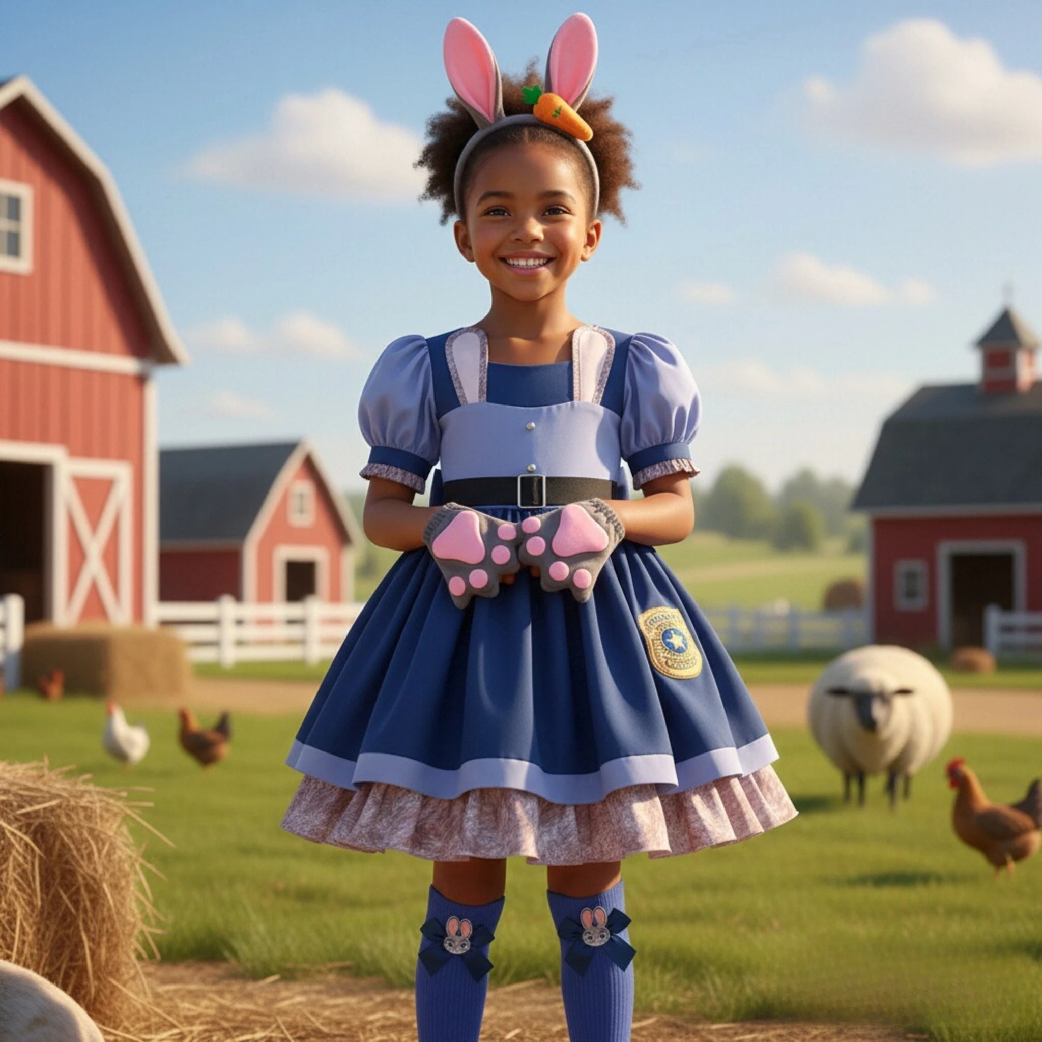 Girls Cosplay Police Officer Judy Bunny Dress Judy for Kids Holiday Party Cute Dress with Accessories Fancy Set