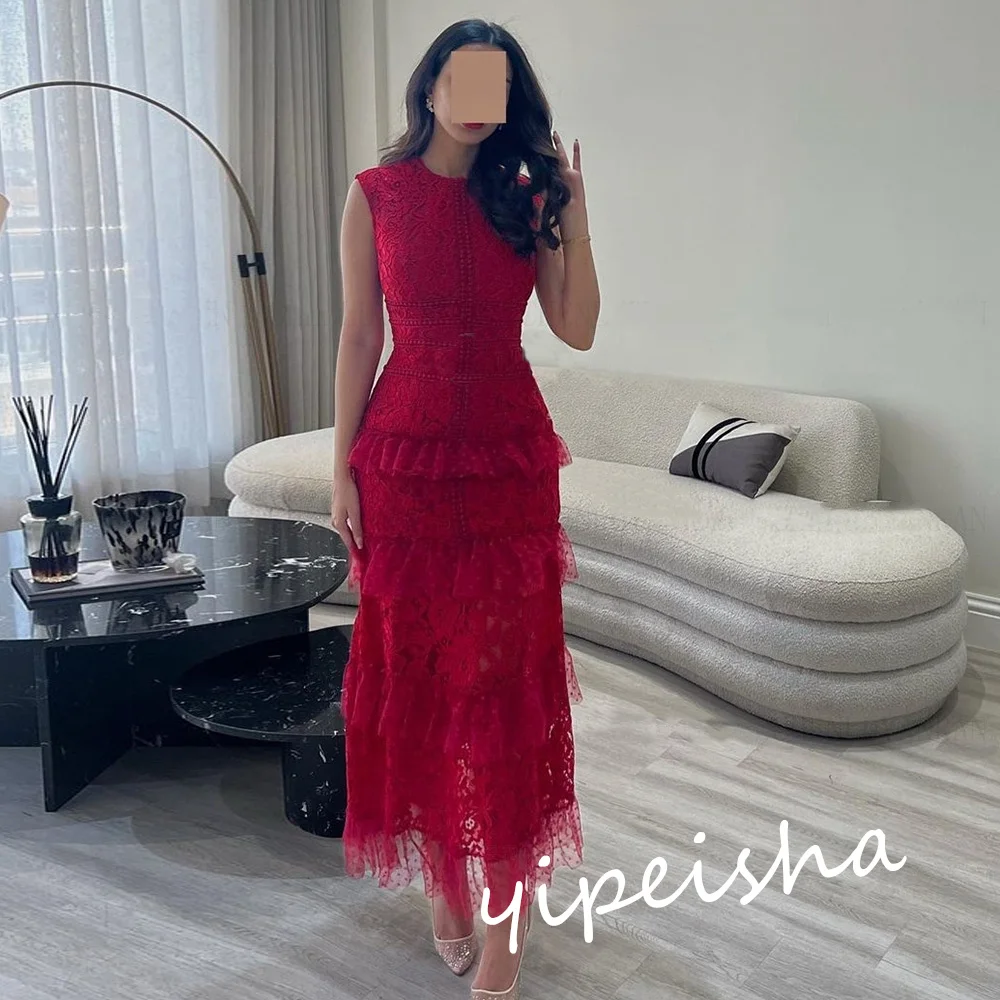 Personalizado jiayigong clássico estilo moderno formal noite o pescoço a linha beading em camadas tule vestidos de ocasião sob medida