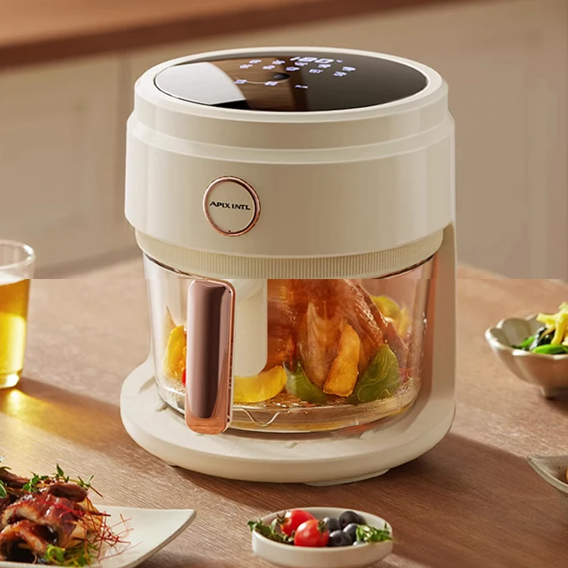 Freidora de aire inteligente para el hogar, nueva freidora eléctrica multifuncional de gran capacidad Visual transparente de vidrio