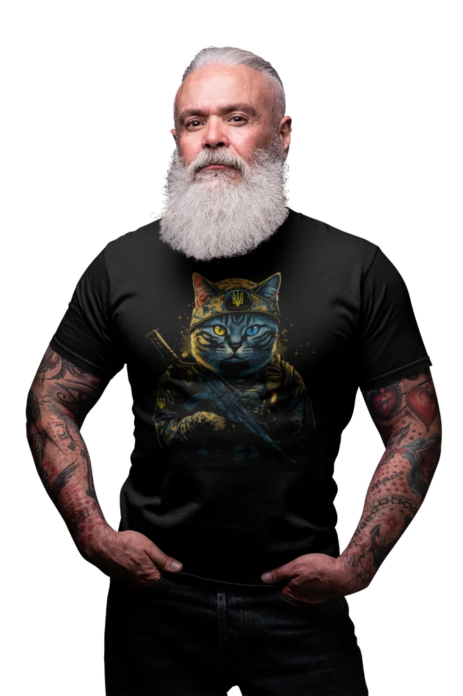 Ukraine Cat Soldier Ukrainian Trident T-Shirt 100% Cotton O-Neck Summer Short Sleeve Casual Mens T-shirt Size S-3XL