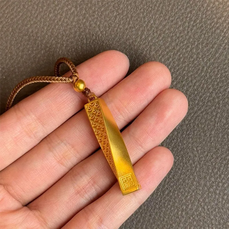 Luxury 9999 24K Solid gold certifid Fu word Qiankun column pendant necklace retro six-character mantra pendant