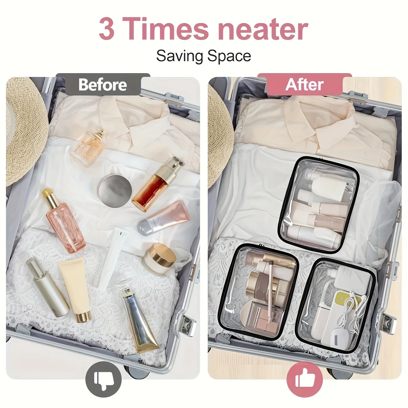 1pc Clear Makeup Bag Large Capacity PVC Travel Toiletry Pouch Zipper Cosmetic Organizer Transparent Wash Case Women Gift image 3