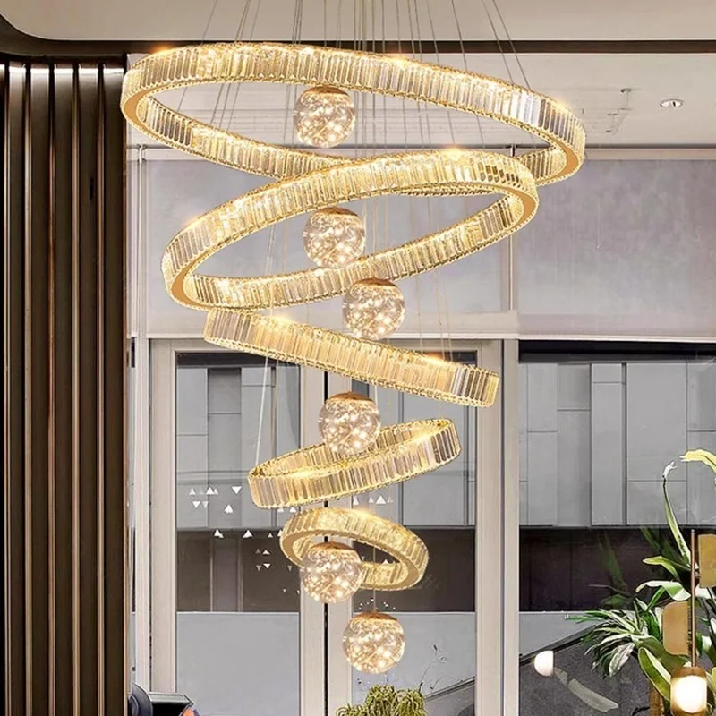 Villa Living Room Chandelier Luxury Highend Mid To High Rise Building Crystal Chandelier Duplex Building Large Chandelier Newled