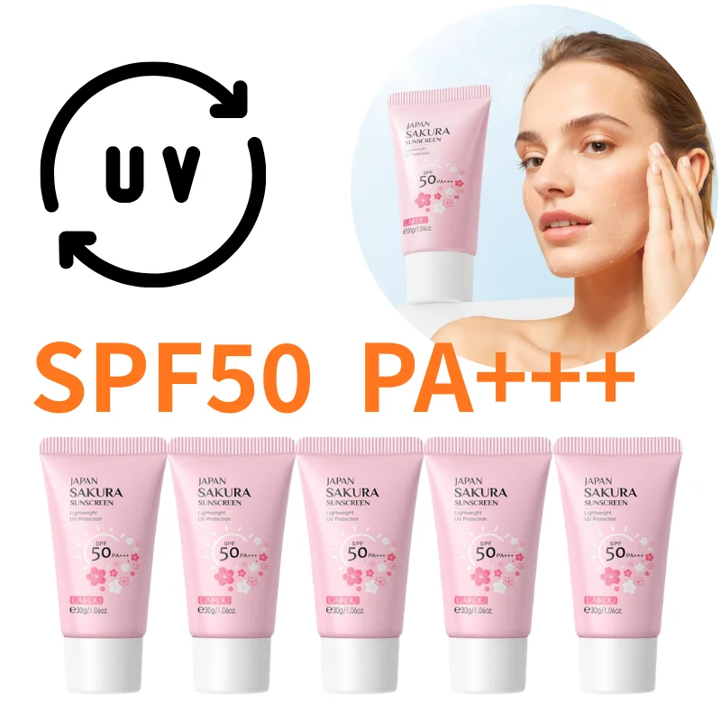 LAIKOU Sakura Sunscreen SPF50 PA+++ - 30g Lightweight Sunblock for Hydrating & UV Defense