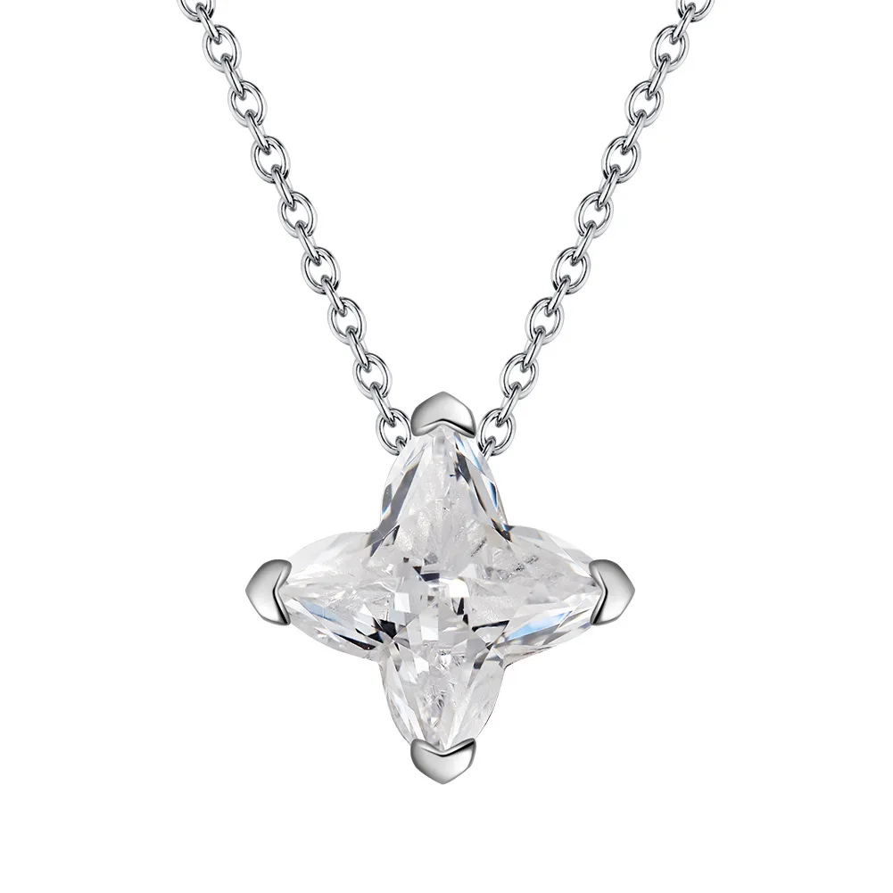 Newest Fashion Elegant Cross Flower Star Pendant Necklace 925 Silver Rhinestone CZ Diamond Necklaces Women Jewelry Gift