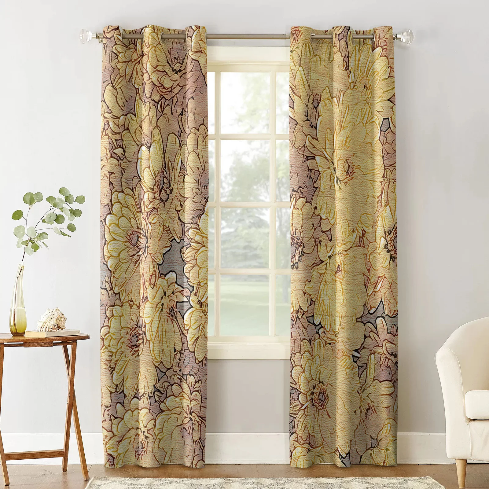 Dahlia Retro Plant Flower Bedroom Curtains Modern Living Room Kitchen Drapes Home Kids Room Decor Window Curtains