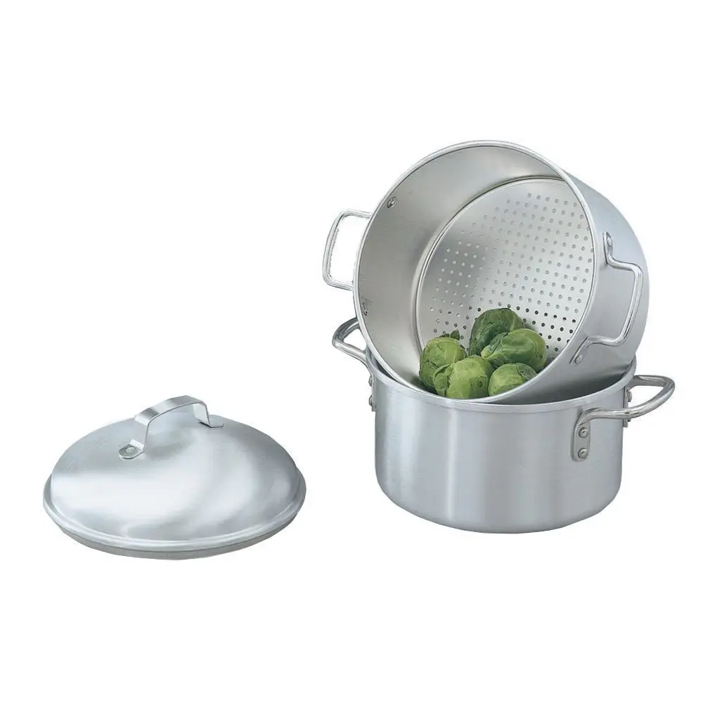 

Vollrath 68123 3-Piece Vegetable Steamer Set with Base Pot and Cover | Perorated Rice Cooker or Hotel Kitchen Restaurant | 5 qt