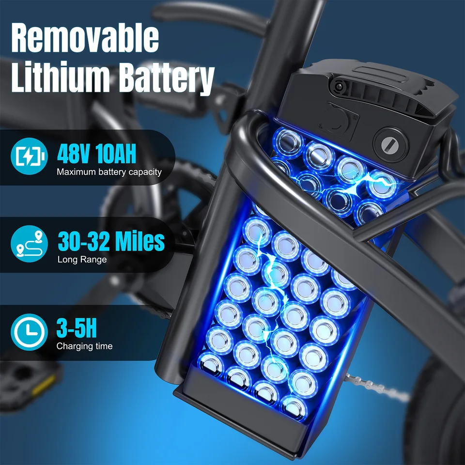 560W Adult Electric Bikes,24MPH,48V10.4AH Removable Battery,14inch Folding Electric Bike,Multi-Shock Absorption Electric Bicycle image 6