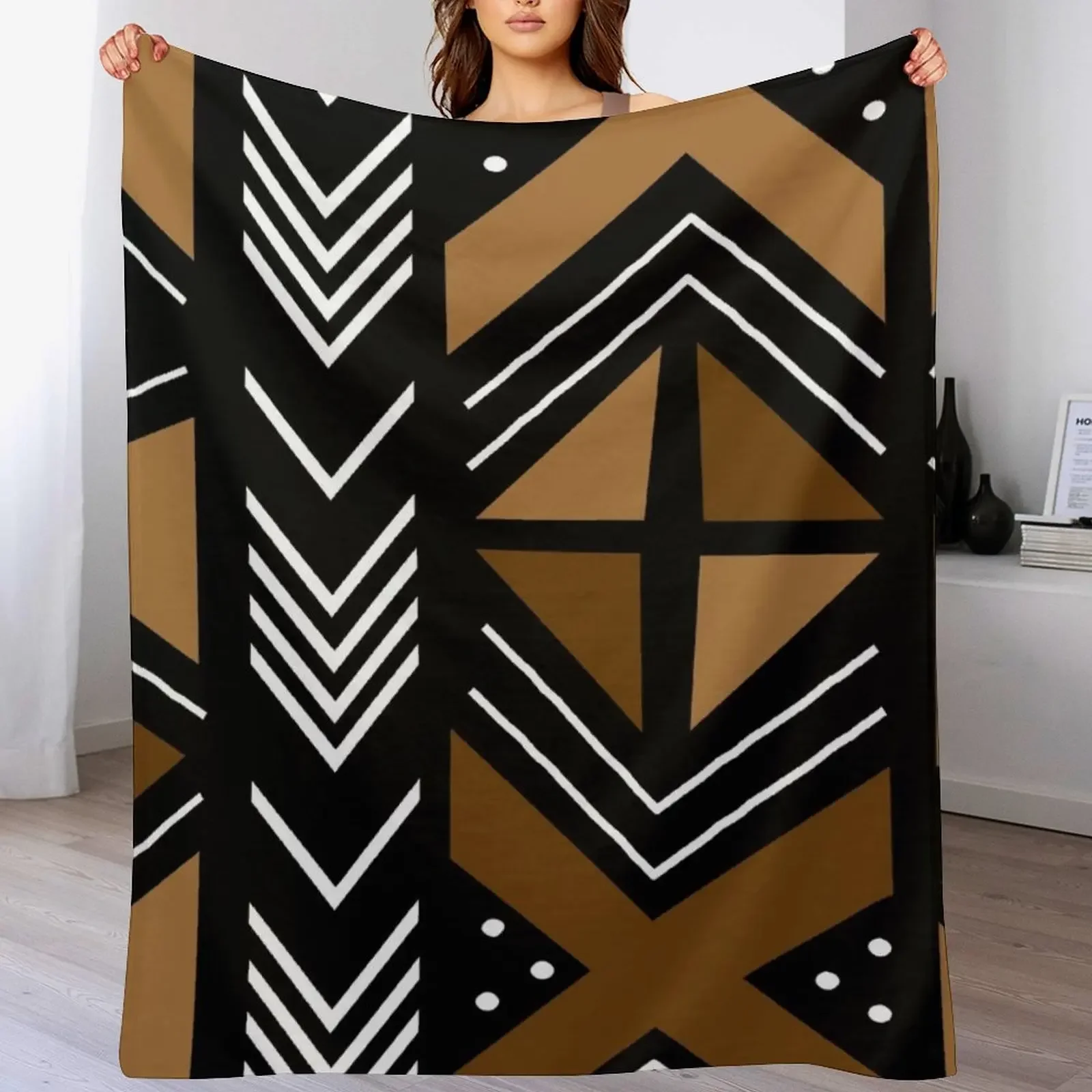

African Mudcloth Bogolan Pattern Throw Blanket Year Round Soft Comfortable Blanket for Home
