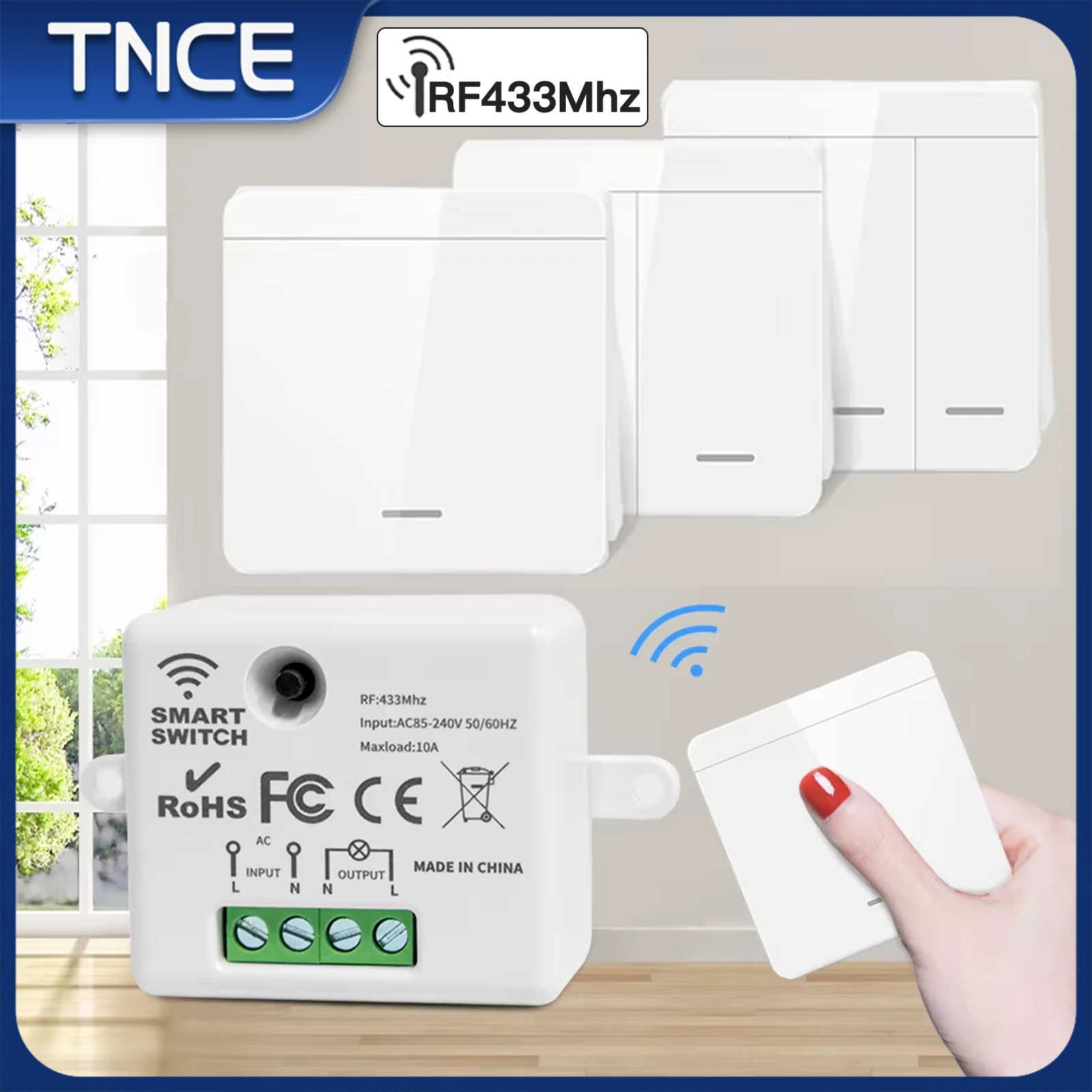 

TNCE Wireless Light Switch RF433 Relay Receiver, 433Mhz Mini Remote Control, 1/2/3Gang Wall Transmitter Interruptor,Led Lamp Fan