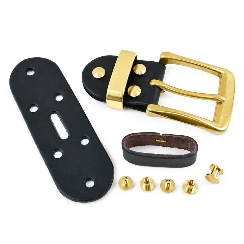 1Pc 40mm Men's Solid Brass Belt Buckle Black Leather Tab Metal Pin Buckles Head for Jeans Pants Keeper Waist Band Fastener