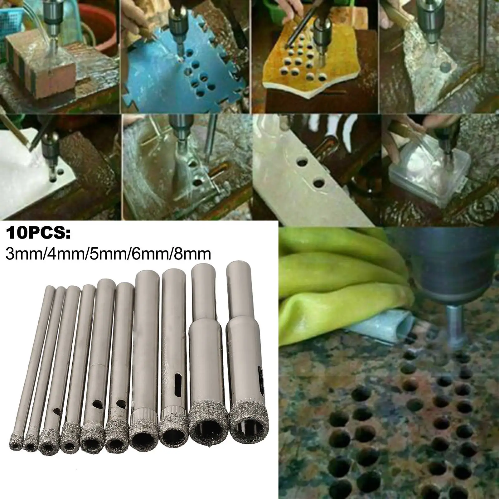 

10pcs set Diamond drill bit 3 4 5 6 8mm Diamond coated Drilling holes For glass marble ceramic tiles Granite Equipment