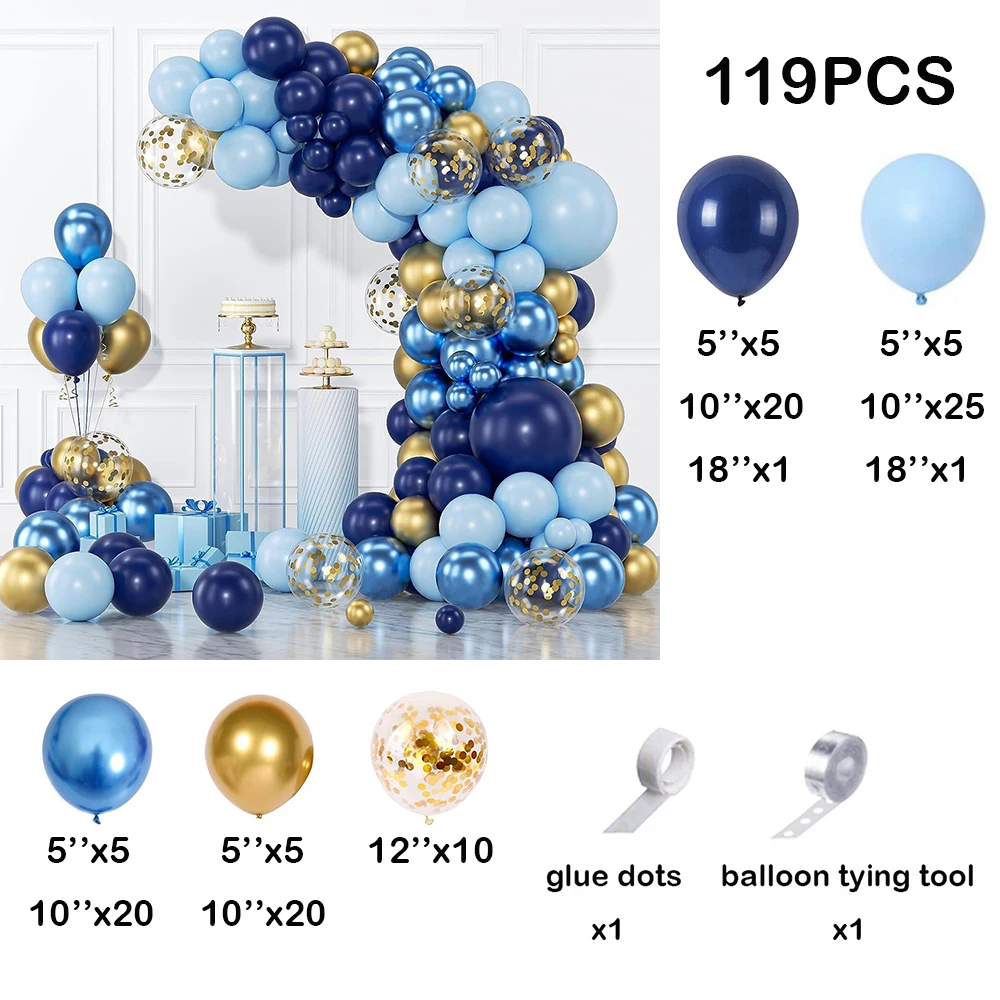 119Pcs Navy Blue Balloon Garland Arch Kit Baby Shower Decor Macaron Blue Gold Confetti Balloon Birthday Party Wedding Decoration