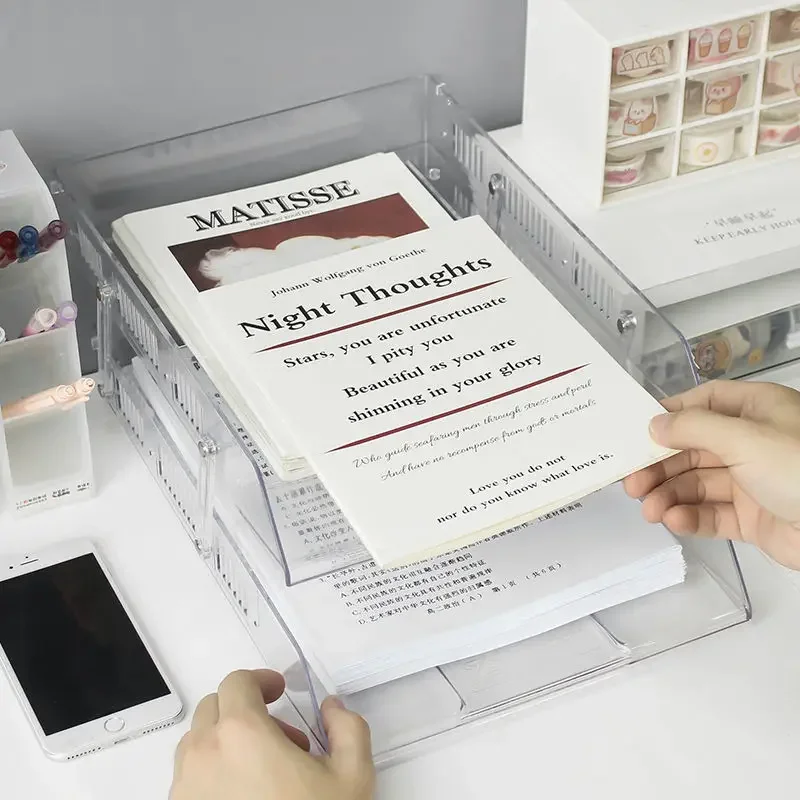 2-3 Layer Detachable Acrylic A4 File Holder Document Stand Tray Desk Organizer Container for Magazine Paper Home Office Supplies