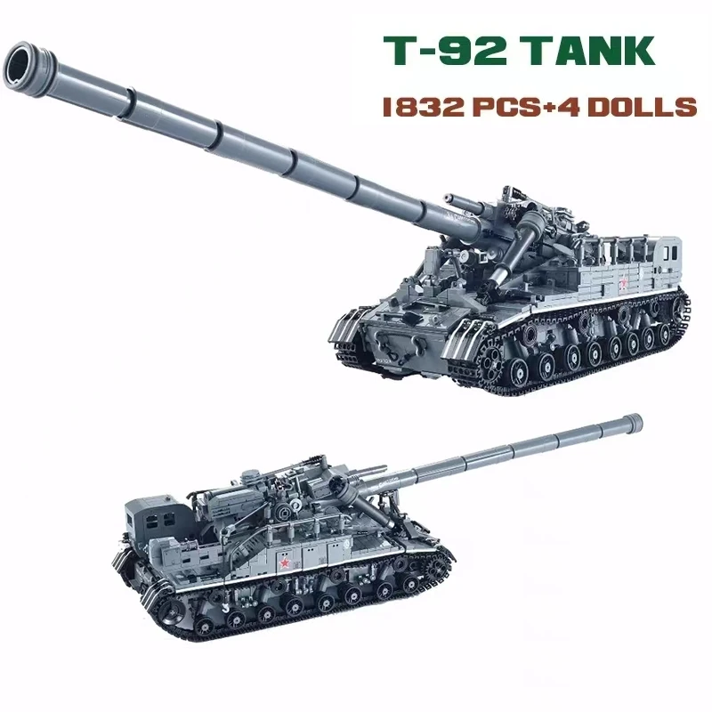 

WW2 Military Army Weapons Series T-92 Main Battle Tank Model Building Blocks Soldier MOC Tanks Bricks Toys For Boys Kids Gifts