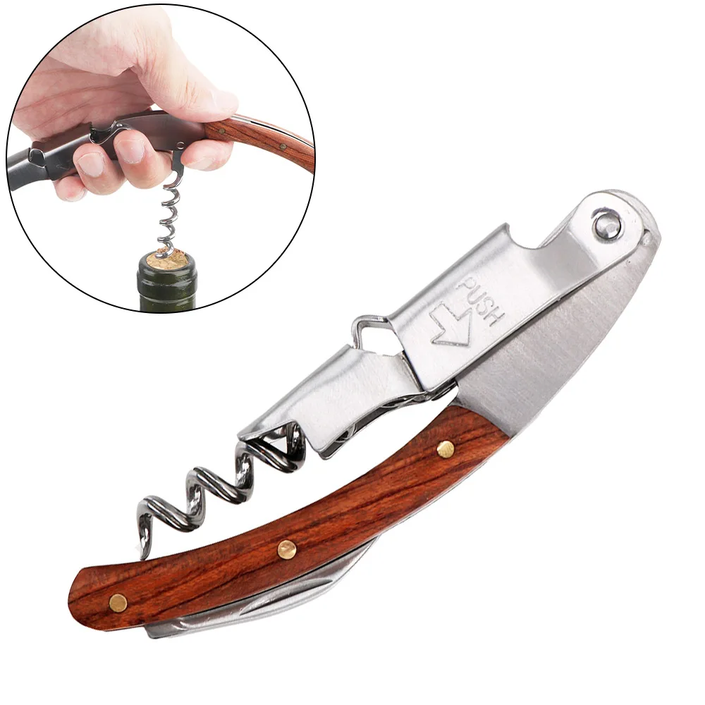 Professional Wine Opener Multifunction Portable Screw Corkscrew Wine Bottle Opener Wooden Handle Bar Kitchen Tools