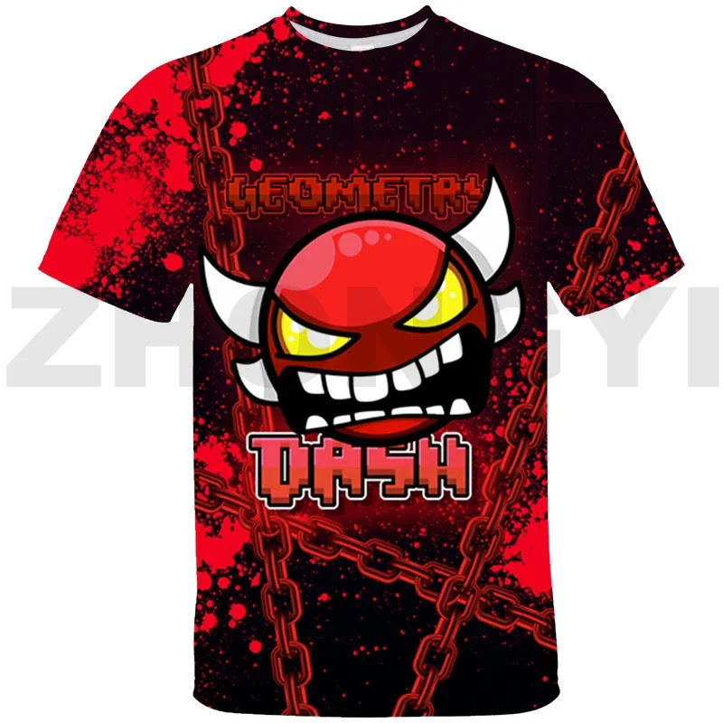 3D Print Angry Geometry Dash T Shirts Kids Cartoon Anime Tshirts Child Toddler Boys Girls Oversized Tee Tops Streetwear Teenager