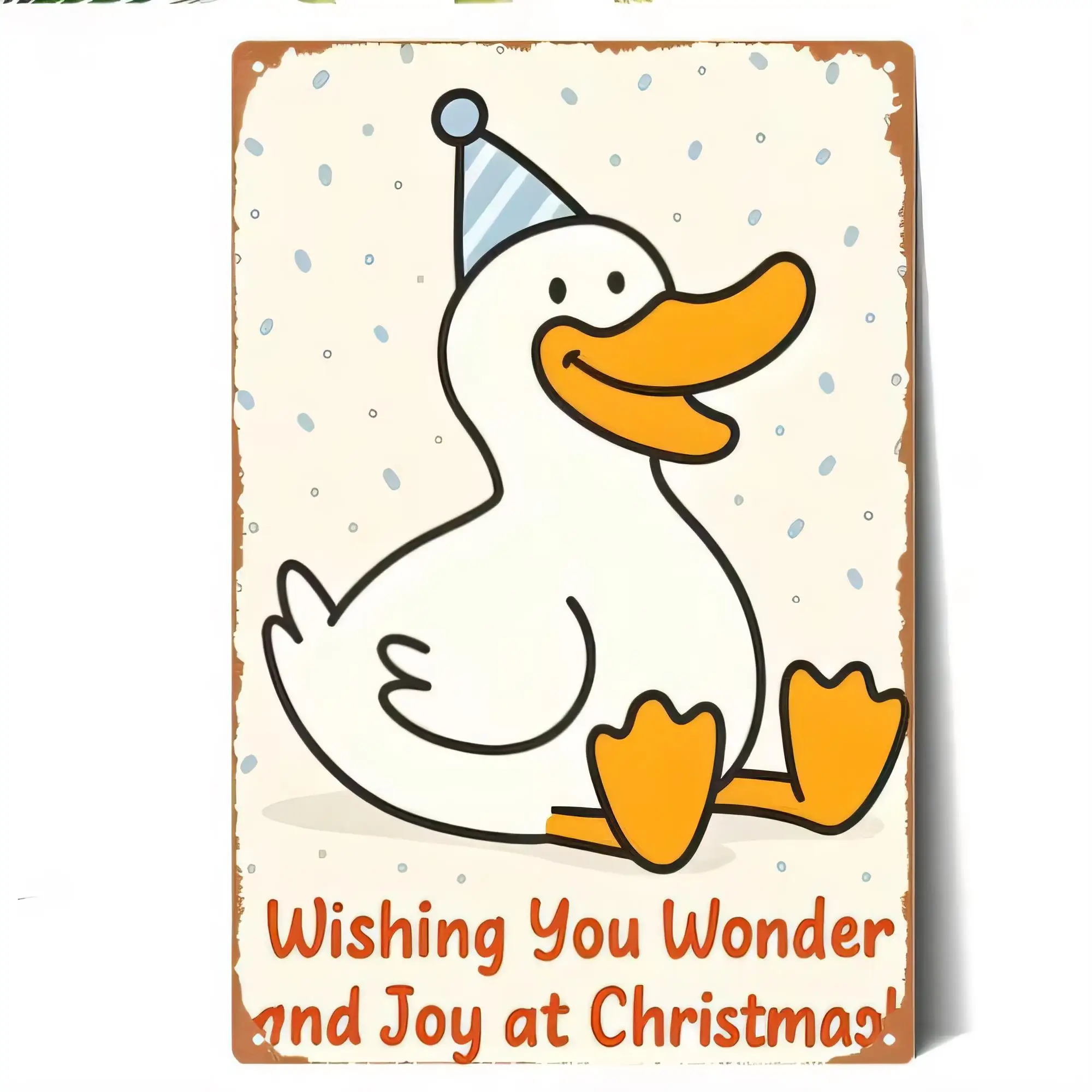 Tin Sign Wishing You Wonder and Joy at Christmas Cute Duck Cartoon Vintage Metal Wall Plaque for Holiday Home Decor Bar Pub Gara