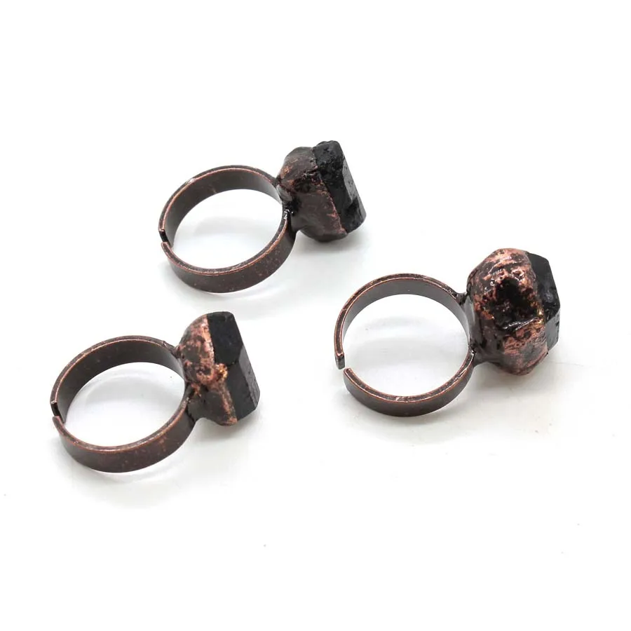 Charms Natural Irregular Black Tourmaline Crystal Stone Rings For Women Adjustalbe Choice Finger Ring Vintage Men Jewelry view 5