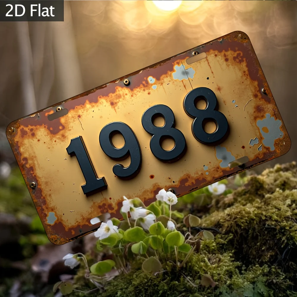 2D Flat, 12x6inch Piece Vintage Aluminum Metal Wall Decor- 15cm(30x1) Distressed 1988 License Plate Design, Multi-functional Dec