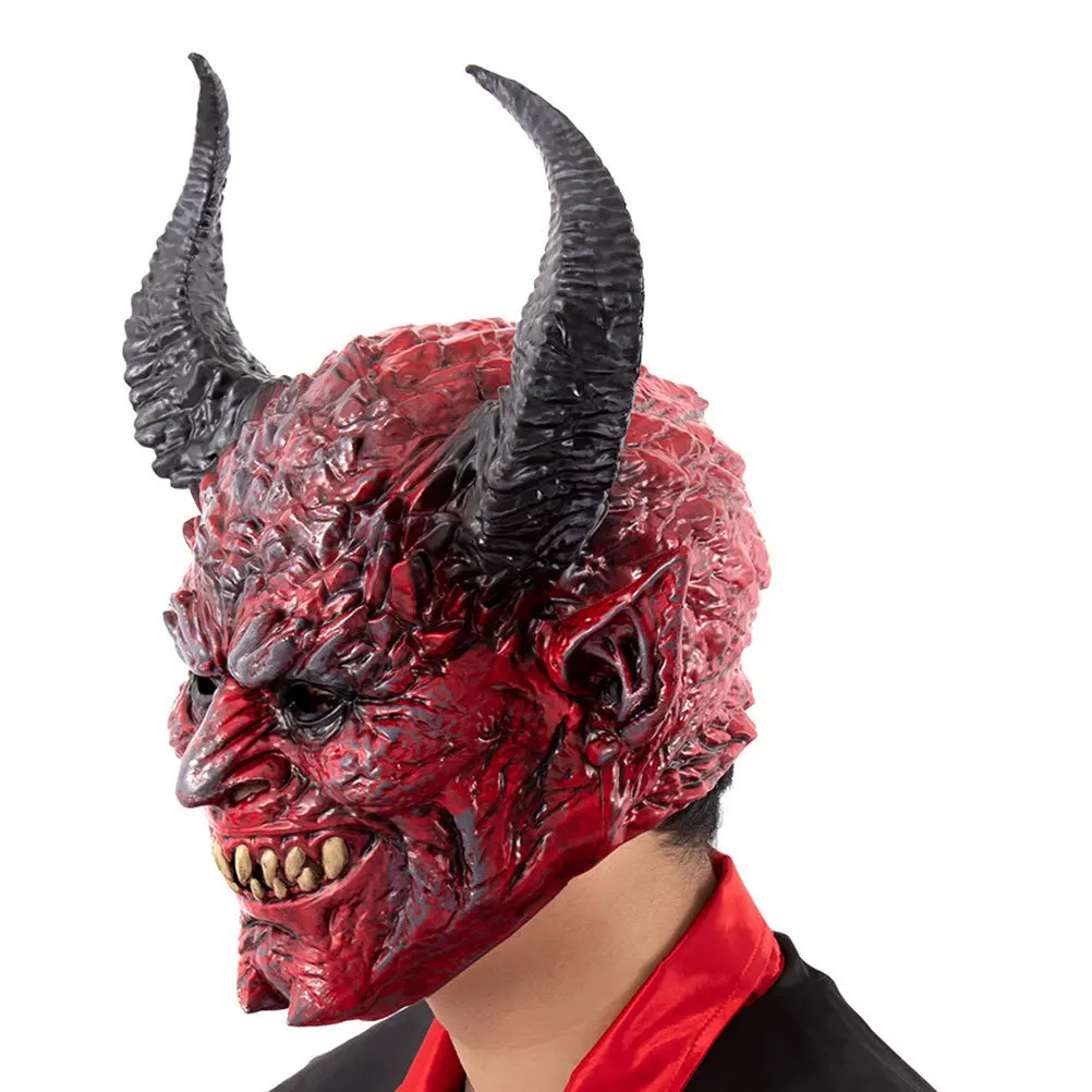 

Halloween Devil Horn Mask Full Face Scary Cosplay Costume Horror Masquerade Party Ghost Demon Mask Clear Airflow Mouth Nose