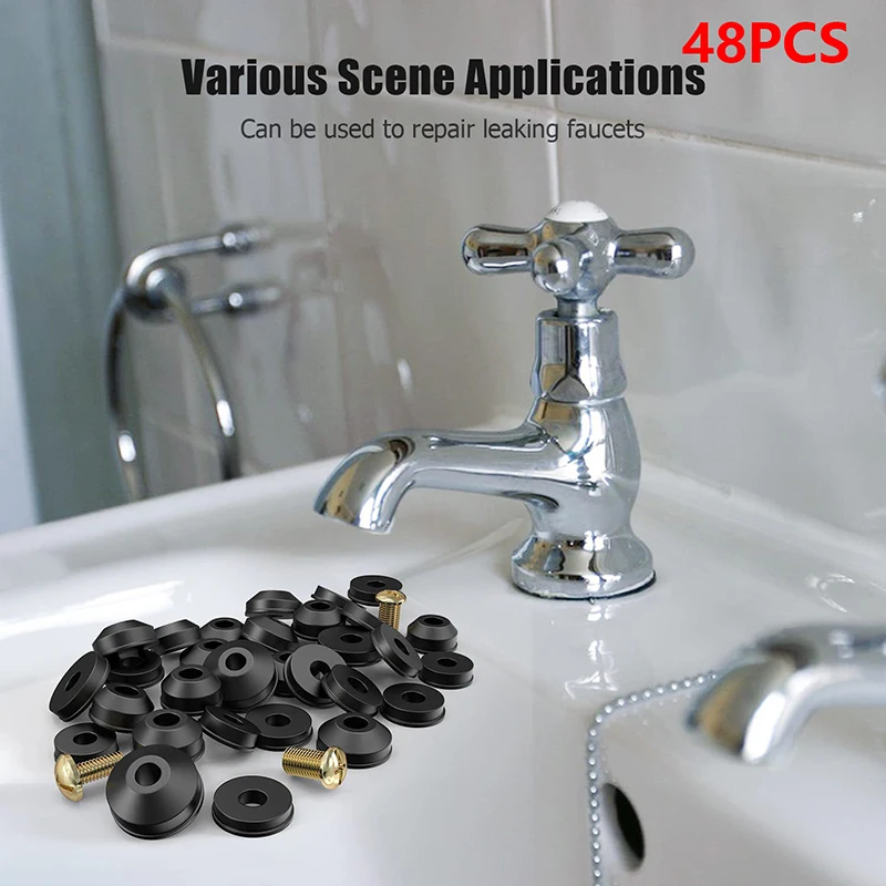 48PCS Plumbing Faucet Seal Washer O-ring Rubber Faucet Washer Assortment With Screws Flat Beveled For Repairing Faucet Leak