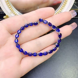 925 Sterling silver Sapphire Simple bracelet Colored Gem bracelet Ladies Wedding jewelry 24 pieces 4*6 mm fine jewelry luxury