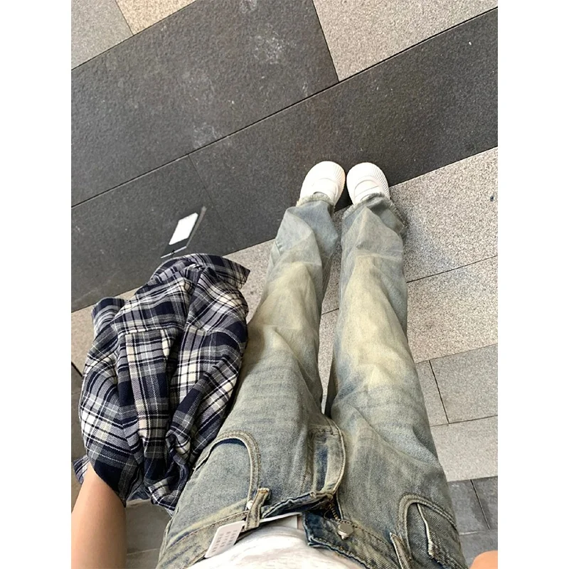 

Американские джинсы прямого кроя с высокой талией и широкими штанинами, женские, цвета муд, весна-осень 2023, новые, в стиле хип-хоп, утягивающие брюки